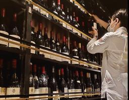 約1,000本の銘柄が並ぶセラーで、日々選び抜く一本を探す。